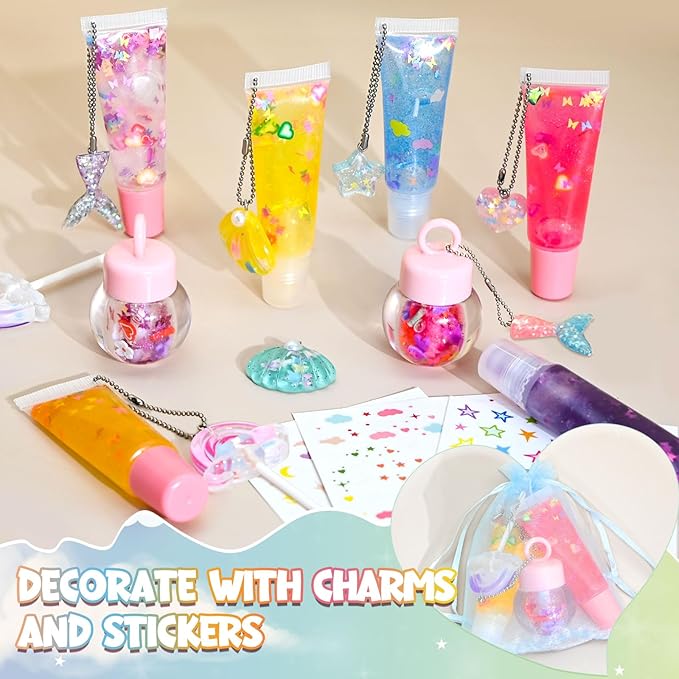 Jcoos Lip Gloss Making Kit - Keychain DIY Lip Gloss Set for Teens Kids DIY Lipgloss Making Kit Make Your Own Lip Gloss Kit Moisturizing Glitter Keychain Kids Gifts Tweens Girls Christmas 10-12