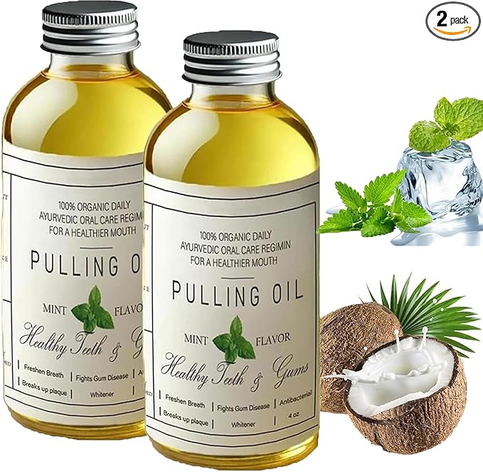 Coconut Oil Pulling for Teeth Whitening-Cocofresha Powerful Organic Coconut Peppermint Pulling Oil for Teeth and Gums Pure Mouthwash Mint Freshness Natural Cleanse 4 Oz (2)