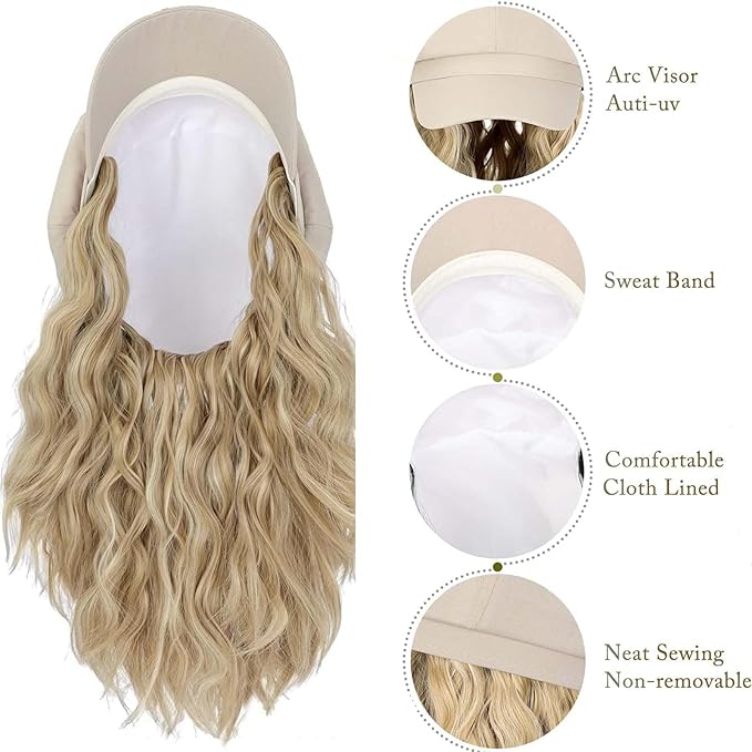 YEKEYI Beret Hat with Hair Newsboy Cap with Bob Hair Extensions Hat Wig Visor Beret Short Curly Wavy Hairpiece for Women