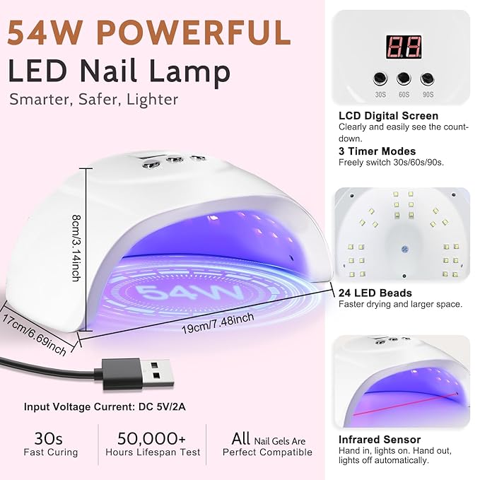 Lavender Violets Gel Nail Polish Kit with U V Light 45 Colors Gel Polish Nail Set with Base and Matte &amp Glossy Top Coat Soak Off All Season Essential Manicure Tools Gifts for Women Easter LA00