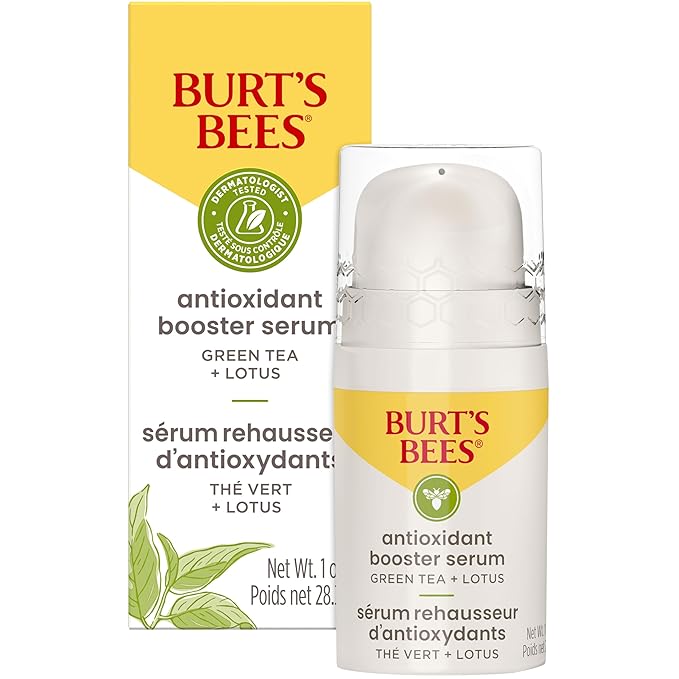 Burt's Bees Green Tea Face Serum Protects &amp Improves Skin Tone with Antioxidant Rich Green Tea &amp Lotus Naturally Brightening &amp Firming Lightweight - Antioxidant Booster Serum (1 oz)