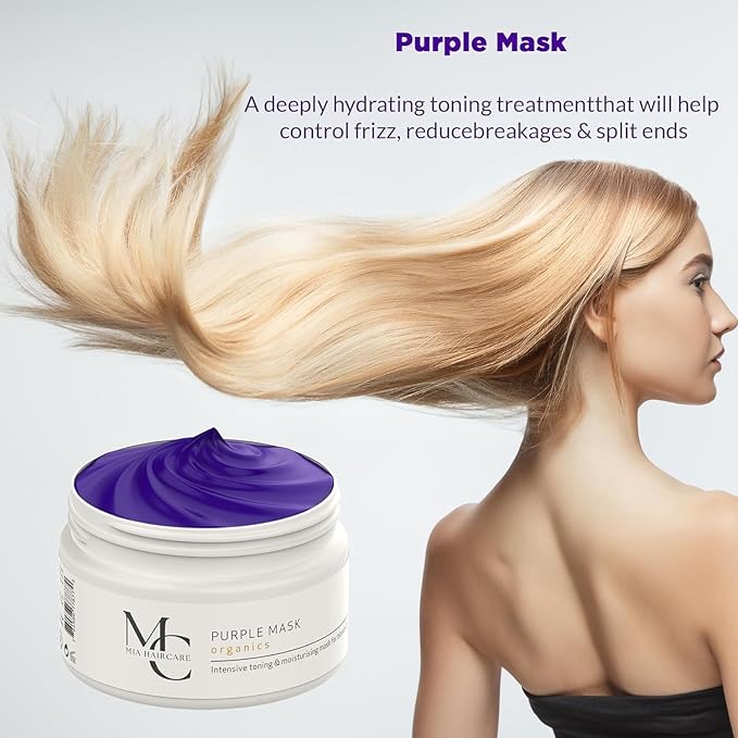 Purple Hair Mask - Tones Blonde Silver Brassy Hair - Deep Conditioning with Argan Oil ProVitamin B5 - Hydrating Repairing - Vegan Sulfate and Paraben Free - 8.45 fl oz