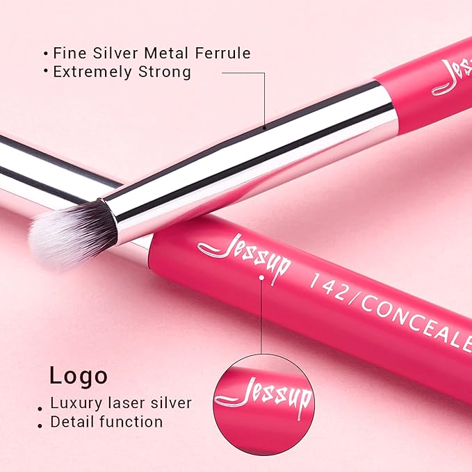 Jessup Professional Natural-Synthetic Eye Makeup Brushes Set 15pcs for Eyeshadow Blending Concealer Eyeliner Eyebrow Rose Carmine/Silver T197
