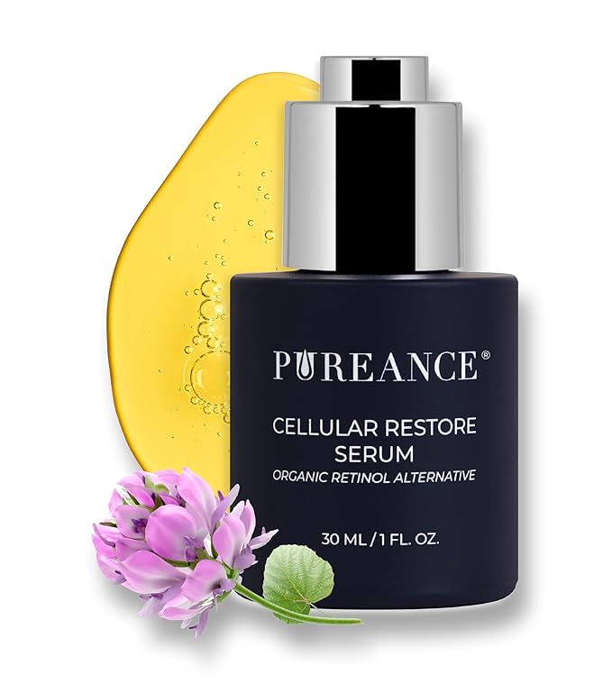 PUREANCE Organic Bakuchiol Plumping Serum - Bakuchiol for Face Skin and Wrinkles - Cellular Restore Serum - With Jojoba Oil Sea Buckthorn Camu Camu Babchi Maple Leaf Extracts &amp More - 1 Fl Oz
