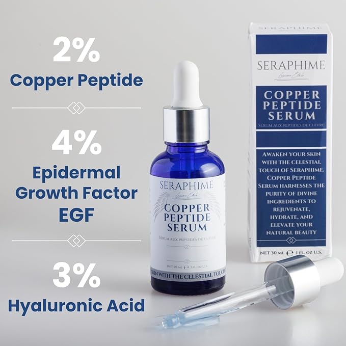 Copper Peptides Serum for Face 2% Copper Peptide with 4% Epidermal Growth Factor (EGF Serum) Niacinamide Ceramides Squalane &amp Hyaluronic Acid Multi Peptide Collagen Peptide Complex 1 fl oz