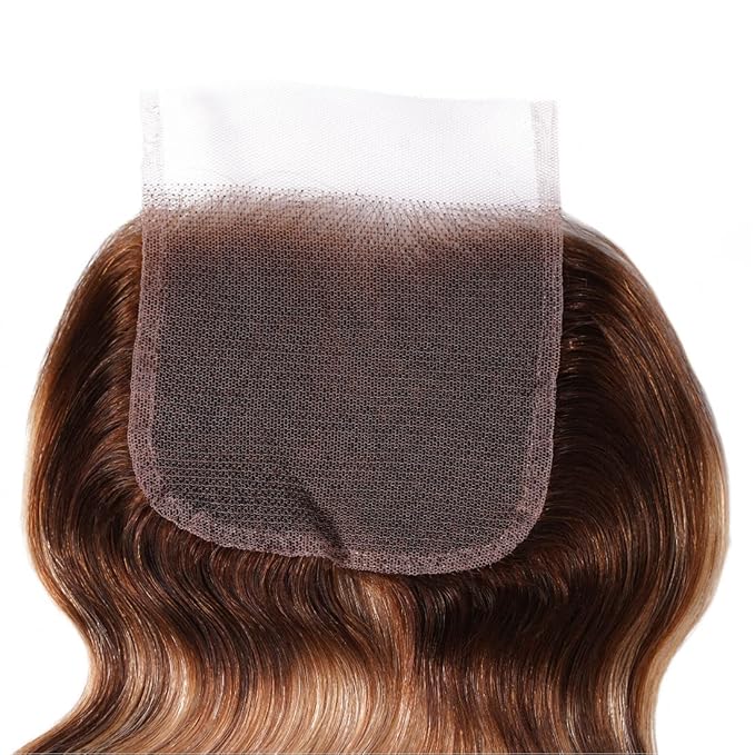 UNICE Body Wave Honey Blonde Highlight Human Hair 3 Bundles with 4x4 lace closure Free Part Ombre 12A Remy Human Hair Weave Extensions 18 20 22+16 Inch Closure