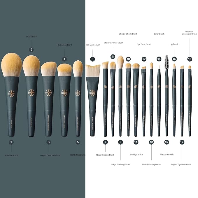 EIGSHOW Makeup Brushes 18pcs Professional Makeup Brush Travel Set with Eco Cylinder 2Cups Holder Premium Synthetic Foundation Powder Concealer Blush Blending Eye Lip Brush Kit - Cruelty Free