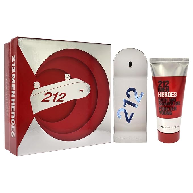 Carolina Herrera 212 Heroes Forever Young 3oz EDT Spray 3.4oz Bath and Shower Gel Men 2 Pc Gift Set