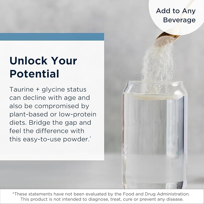 Designs for Health Taurine + Glycine Powder - Amino Acids for Healthy Aging - Supports Cellular Metabolic &amp Heart Health - Non-GMO Unflavored Amino Acid Powder (250 g)