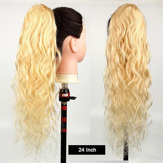 Hair Accessories 10-24 Inches Long Curly Wavy Ponytail Hair Extensions with Drawstring Hair Slices Ponytail Women Blonde Wig Hair Bun Hair Pieces For Women(12inch(30cm))