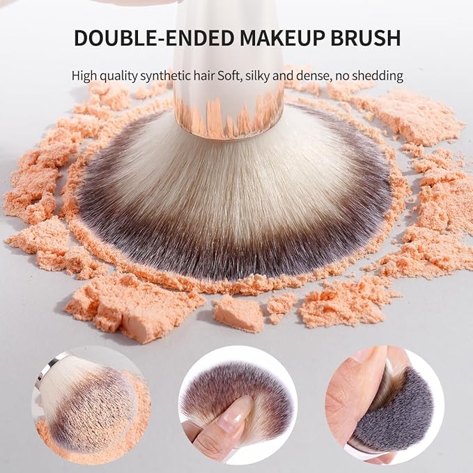 MAANGE 20 PCS Makeup Brush Set with Bag Double-ended Kabuki Brush Foundation Contour Brush for Liquid Powder Concealer Eye Shadows Cream Cosmetics Blending Blush Face Makeup Tools with Case (Gold)