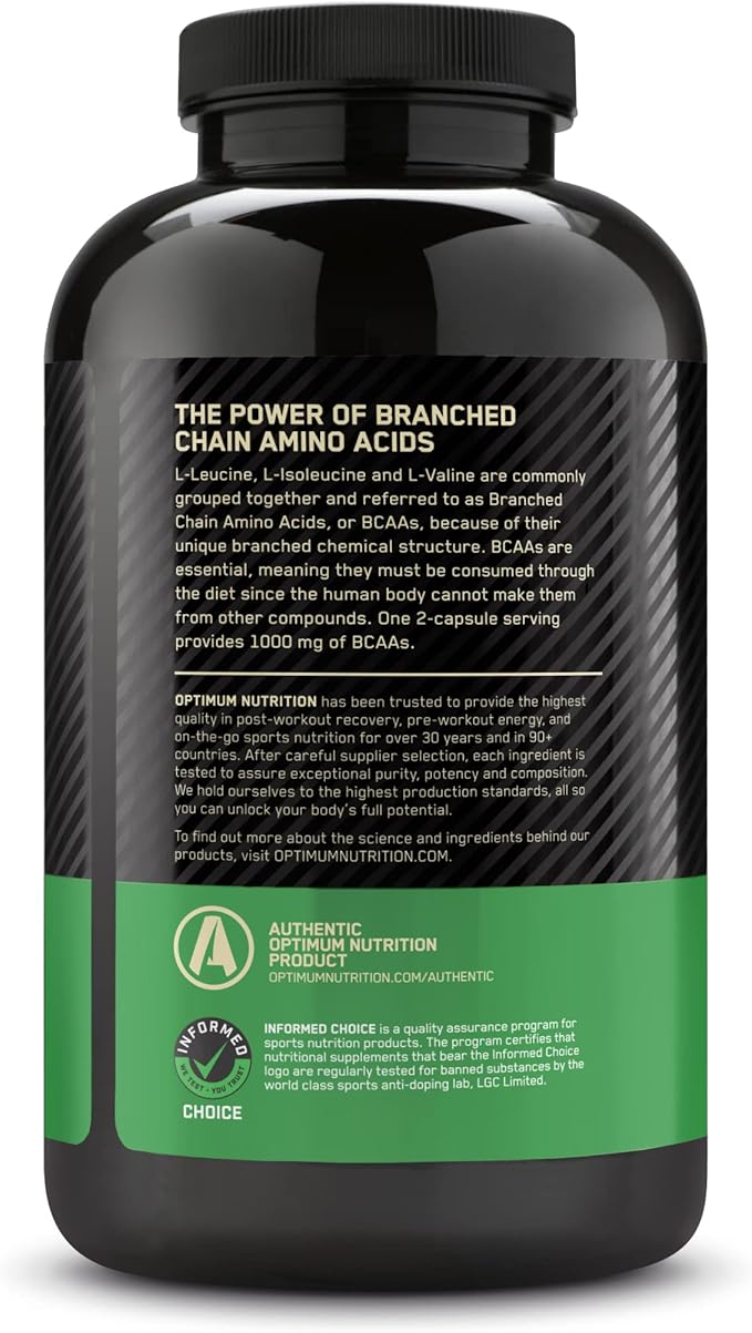 Optimum Nutrition Instantized BCAA Capsules Keto Friendly Branched Chain Essential Amino Acids 1000mg 400 Count