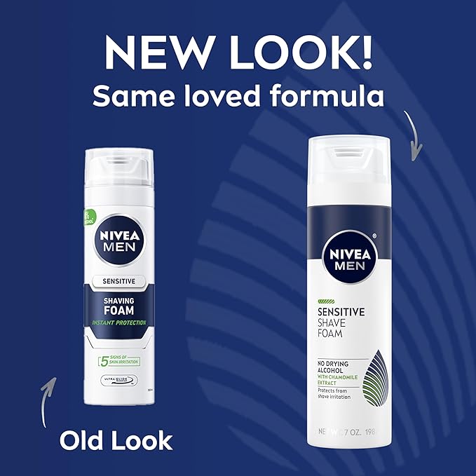 NIVEA MEN Sensitive Shave Foam with Vitamin E Soothing Chamomile and Witch Hazel Extracts 6 Pack of 7 Oz Cans