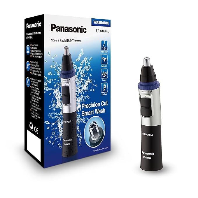 Panasonic ER-GN30-K Nose Ear n Facial Hair Trimmer Wet/Dry with Vortex Cleaning System Black