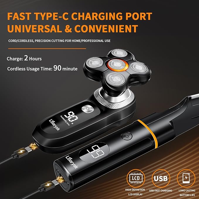 Head Shavers Bald Men&amp Manscape Body Hair Trimmer KitWaterproof Head Shaver for Bald Men with Body Hair Trimmer for Groin/Pubic/Balls USB-C Rechargeable with LED Display