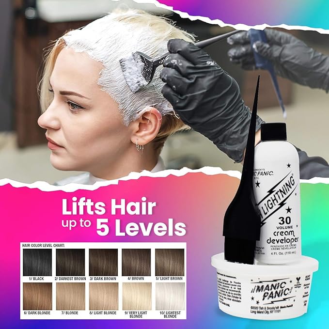 MANIC PANIC Flash Lightning Hair Bleach Kit - Bleach Powder + 30 Volume Developer - Hair Lightener for Dark Shades - Lifts Up to 5 Levels - Achieve Medium to Light Blonde - Vegan &amp Cruelty-Free (3