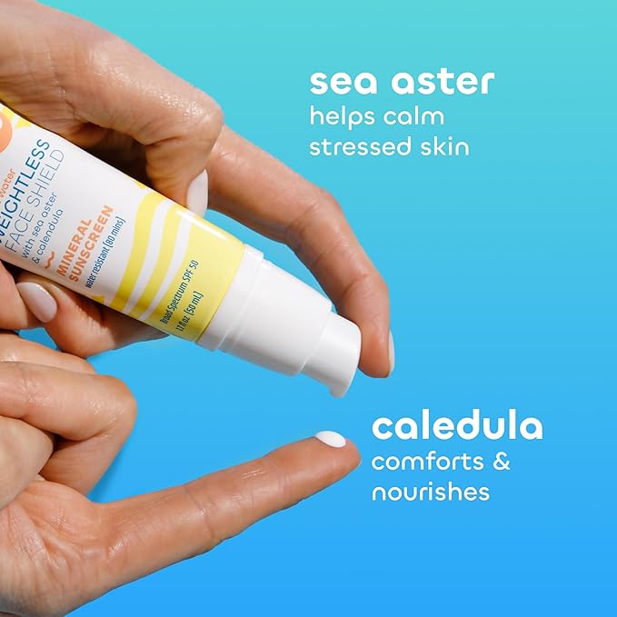 Seaweed Bath Co. Weightless Face Shield Mineral SPF 50 Zinc Oxide Suncreen Facial Serum 1.7 Oz. Lightweight Water Resistant Facial Moisturizer