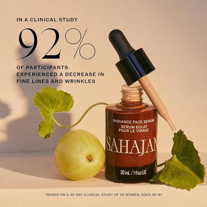 Sahajan Radiance Vitamin C Face Serum with Centella + Hyaluronic Acid | Clinically-Proven Clean Ayurvedic Anti-Aging Facial Serum | All Skin Types | Fine Lines &amp Wrinkles | 1 fl oz