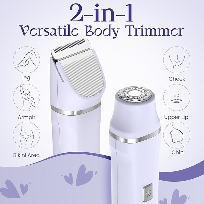 Electric Razors for Women - IPX7 Waterproof Painless Portable Bikini Trimmer Shaver Body &amp Pubic Hair Removal Machine Womens Lady Shaving Trimmers for Legs Private Area - Purple