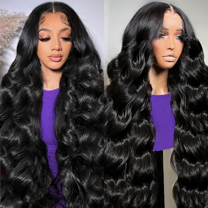 32 Inch 13x4 Body Wave Lace Front Wigs Human Hair 250 Density HD Lace Front Wigs Pre Plucked Brazilian Virgin Human Hair Wigs for Women Glueless Frontal Wigs Natural Color Body Wave Wig