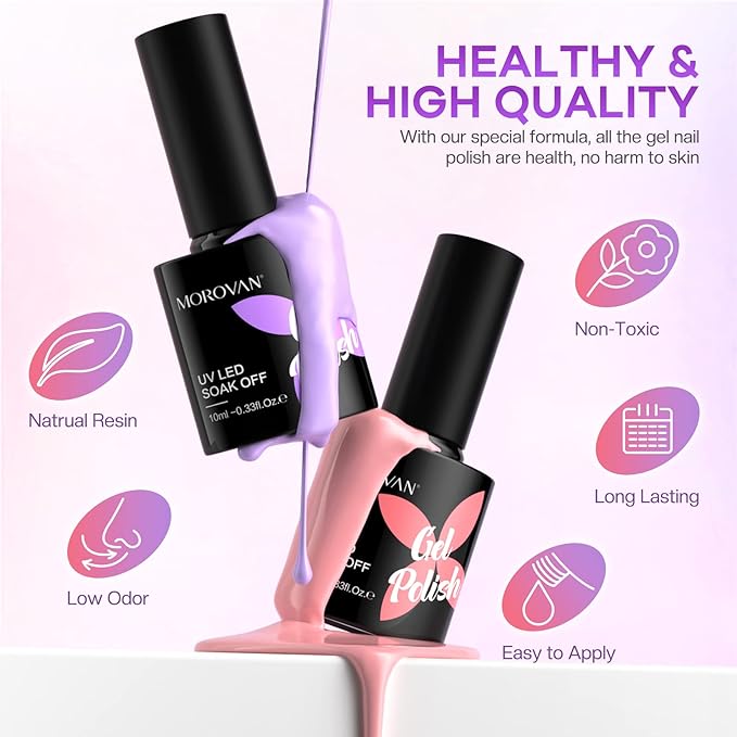 Morovan Gel Nail Polish Kit with UV Light: 36 Colors Gel Nail Polish Set with Pure Gillter Gel Polish Soak Off Gel Nail Kit Contain Base &amp Top Coat Nail Polish Starter Kit