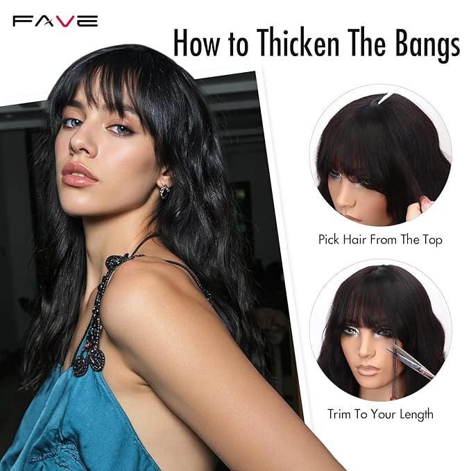 FAVE 18 Inches Natural Wave Human Hair Wigs With Bangs 1 * 3 Hd Lace Top Wigs Human Hair for White Women Wear And Go Glueless Wig for Daily Use