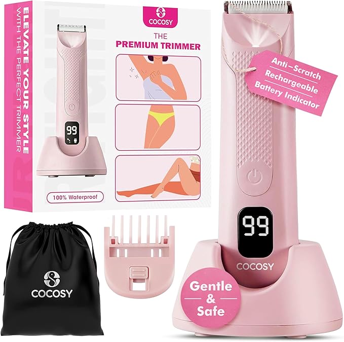 Bikini Trimmer - Pubic Hair Trimmer for Women Ceramic Blade Waterproof Electric Shaver for Women with Standing Recharge Dock &amp Travel Pouch Female Hygiene Razor