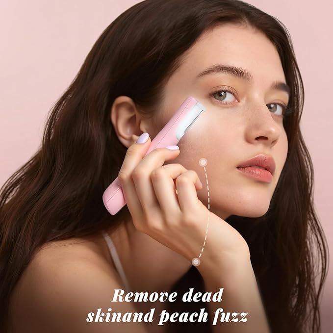 Sonic Dermaplaning Tool for Women Rechargeable Face Dermaplane Razor Sonic Edge Technology for Facial Hair Exfoliating and Peach Fuzz 10 Refill Blades Pink