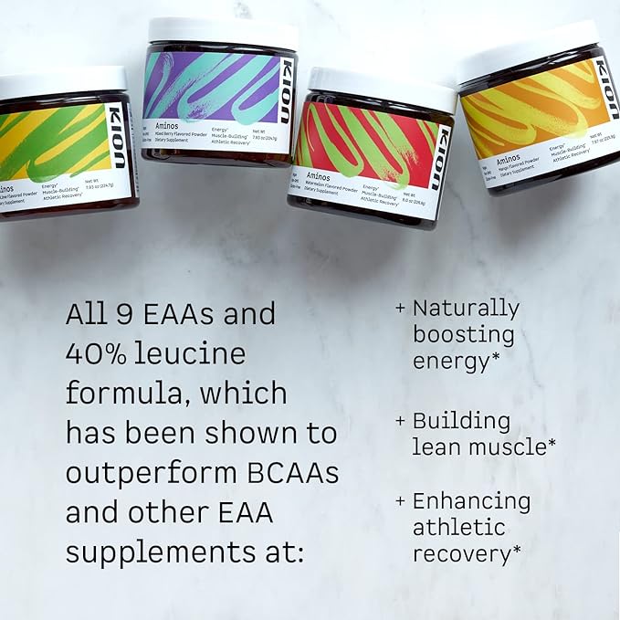 Kion Aminos - Essential Amino Acids Supplement Essential Amino Acids Powder for Muscle Recovery BCAA EAA No Caffeine Amino Acid Powder Essential Amino Energy - 30 Servings Mixed Berry