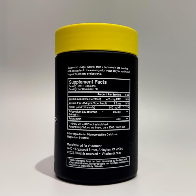 SunArmor Advanced with Nicotinamide and Powered by Polypodium Fights The Signs of Photoaging Use with Sunscreen Dermatologist Developed 120 Capsules