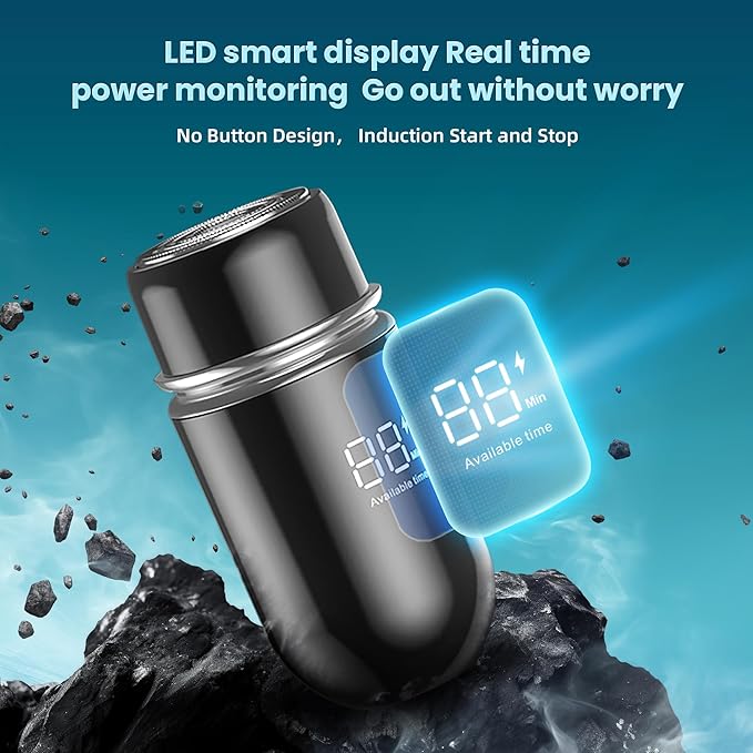 Mini Portable Electric Shaver13000 RPM Powerful &amp SilentIPX7 WaterproofType-C Fast Charging Automatic Induction Travel Razor for Men/Women (Black)