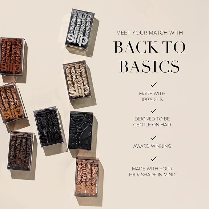 slip Back to Basics Dark Brown Midi &amp Large Scrunchie Set | Includes 2 Midi &amp 1 Large Pure Silk Scrunchies | 100% Mulberry Silk Anti-Crease Gentle on Hair Reduces Breakage | Elegant &amp D