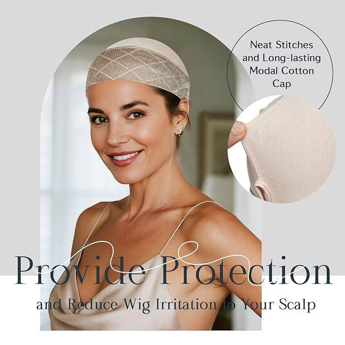 Wig Grip Cap with Silicone Strip Non Slip 2-in-1 Soft Wig Caps to Hold Wig in Place Nude 2 PCS