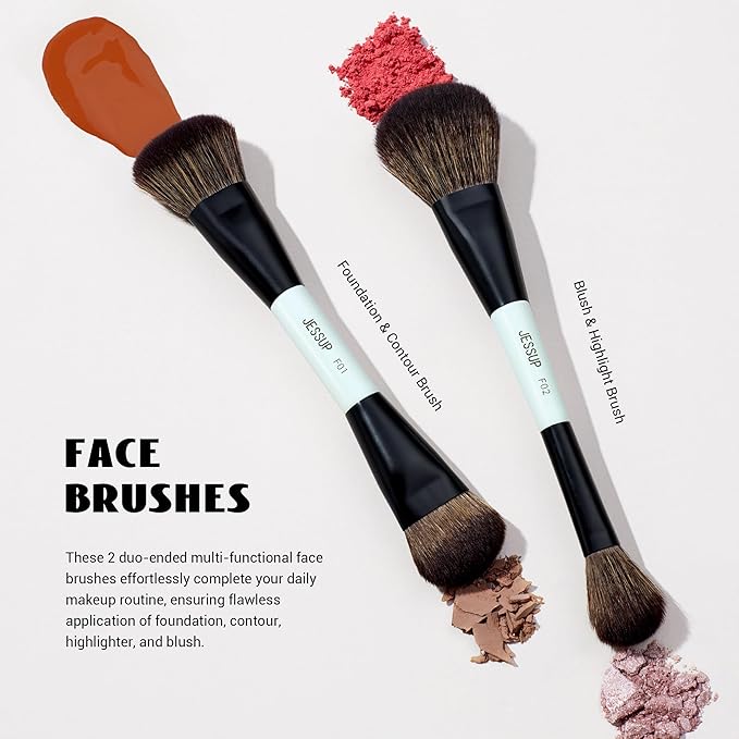 Jessup Makeup Brush Set 6pcs Double Sided Makeup Brushes Foundation Contour Blush Highlight Blending Eyebrow Brush Eyeshadow Brush Vegan Fiber Make up Brush Bright Cyan T501