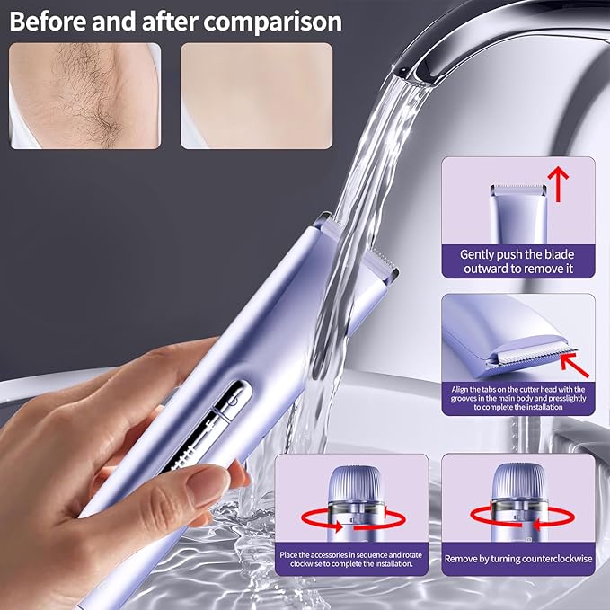 2-in-1 Electric Shaver &amp Bikini Trimmer for Women - Painless Electric Razor for FaceBody &amp Intimate AreasCordless Wet/Dry Shaver with Dual BladesWaterproof for Shower&ampTravel (Lavender P