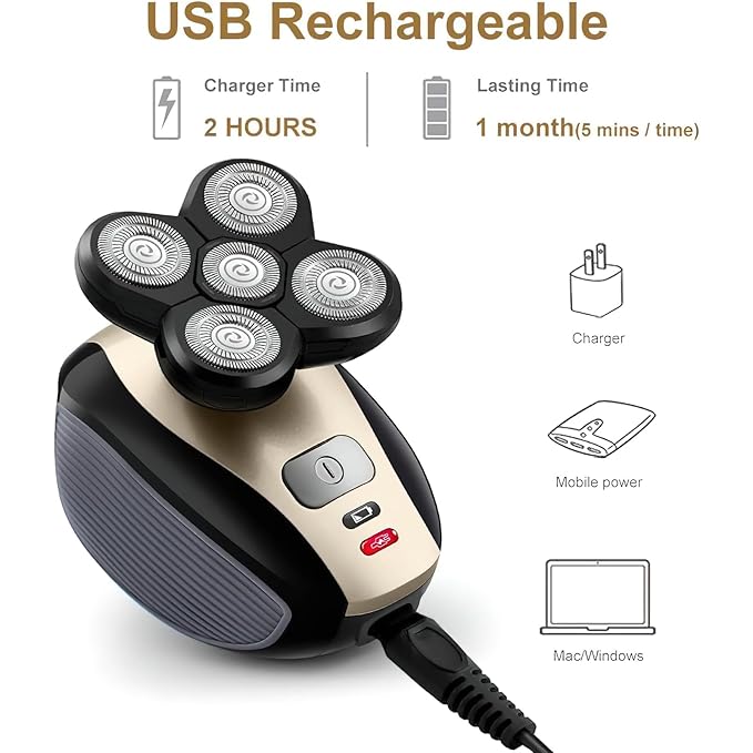 Bald Shavers for Men - Telfun Upgrade 5-in-1 Electric Head Shavers for Bald Men 100% Waterproof Cordless Razor Wet/Dry Shaving 5 Dual Track Heads Mess-Free Hair Capture