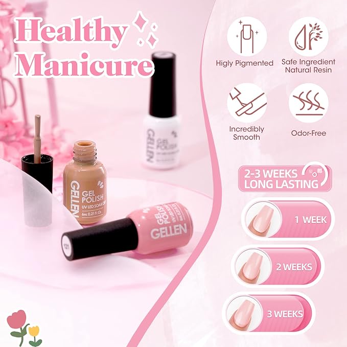 Gellen Gel Nail Polish Kit with U V LED Light 72W Nail Dryer 12 Gel Nail Colors No Wipe Top Base Coat Nail Art Decorations Manicure Tools All-In-One Manicure Kit for Mother's Day Gift