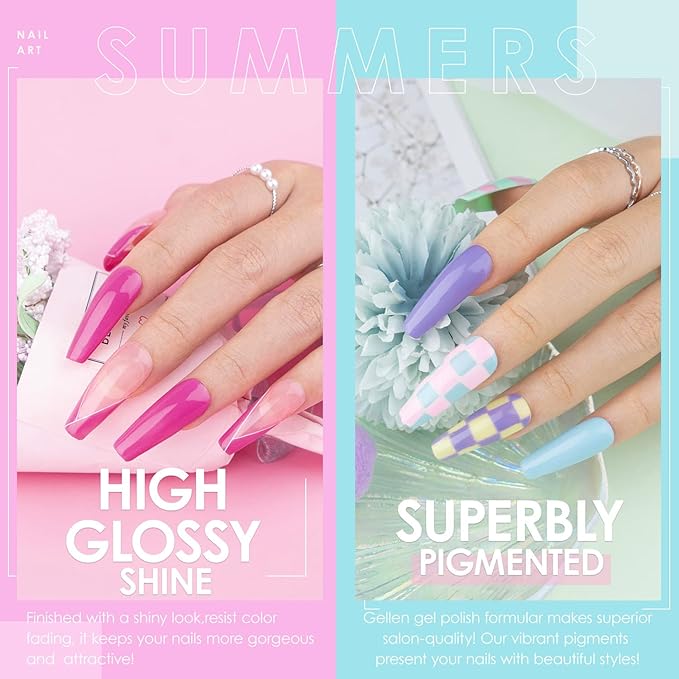 Gellen Gel Nail Polish Starter Kit with U V Light - 12 Colors Solid Black White Pink Blue Gel Polish with 72W Nail Lamp Top Base Coat Nail Tools Gel Nail Polish Kit Nail Gel All-In-One Manicure Set