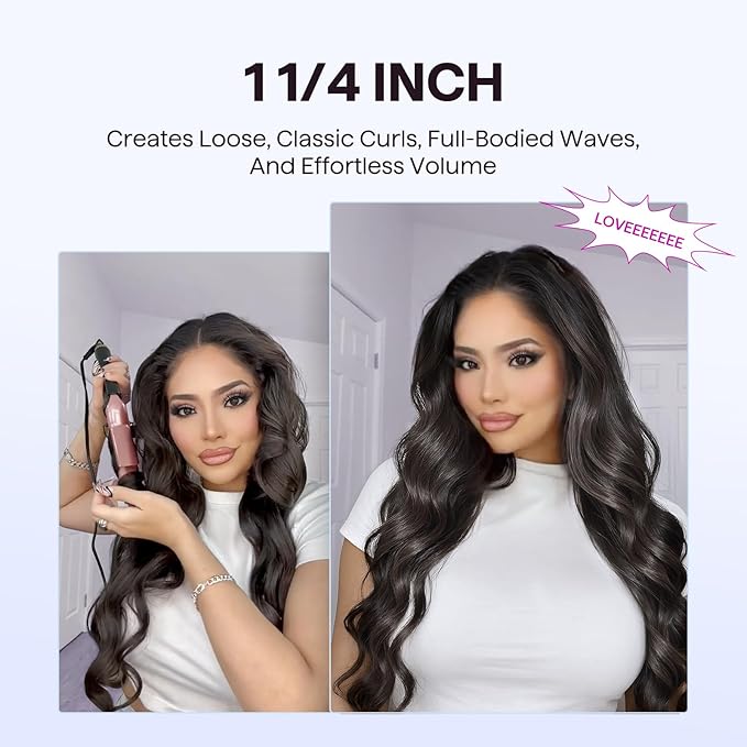 Wavytalk 3 in 1 Curling Wand Set Multi Curl Curling Iron Set with Heated Round Brush Flat Iron Hair Straightener 1 1/4 inch Curling Iron Dual Voltage Hair Curler(Pink)