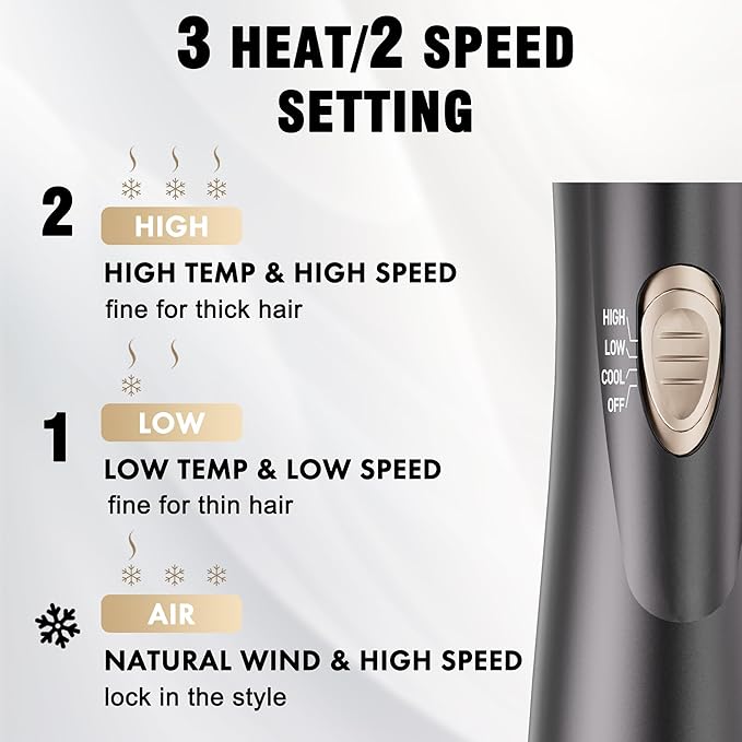 DAILYLIFE Rotating Hair Dryer Brush Hot Air Brush with 2 Brushes (1.5 &amp 2) ALCI Safety Plug and Ionic Technology More Shine and Less Frizz