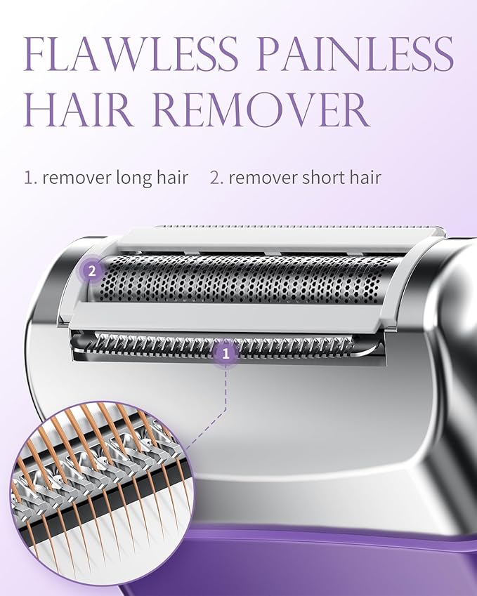 Cordless Electric Razors for Women Travel Electric Shaver with LED Display Rechargeable Body Trimmer Shaver for Private Area Face Underarms BikiniLipsarms Legs (Purple)