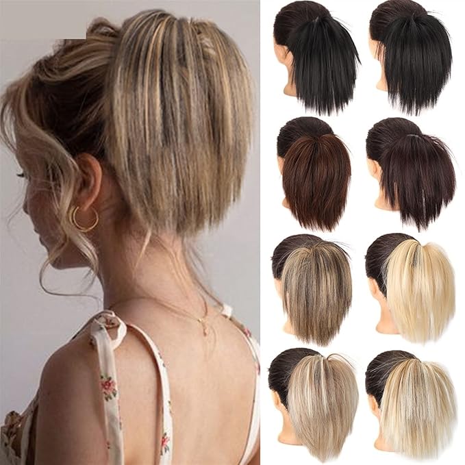 EARSHOT Hair Buns Hair Piece 1 Pack Synthetic Messy Bun with Elastic Rubber Band Wig Straight Hair Ponytail Extensions Hair Bun for Women Hair Accessories For Girls (Color : 10)