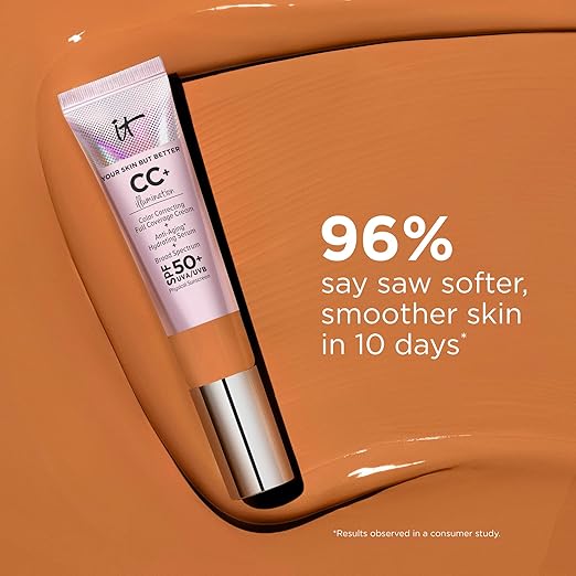 IT Cosmetics CC+ Cream Illumination - Radiant Full Coverage Foundation With SPF 50+ Color Corrector &amp Hydrating Anti-Aging Serum Hydrolyzed Collagen + Peptides Normal to Dry Skin - 1.08 fl oz