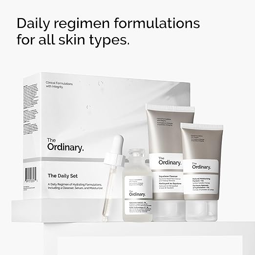 The Ordinary The Daily Set Daily Skincare Routine with Squalane Cleanser Hyaluronic Acid 2% + B5 and Natural Moisturizing Factors + HA | Skin Care Set