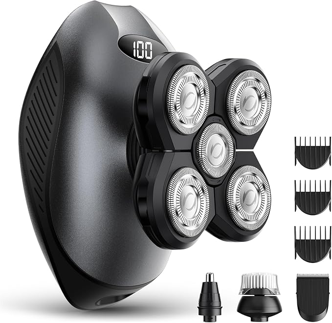 Electric Razor for Men 5-in-1 Multi-Function Electric Shavers for Men IPX7 Waterproof Bald Head Shaver with LED Display Rechargeable Beard Trimmer Body Hair Trimmer Ideal Gifts for Husband