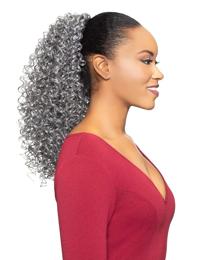 Alicia Beauty Foxy Silver Colletions Elegant Synthetic Curly 20 Inch Long Hair Piece Ponytail Dome and Drawstring Gorgeous Grey - DS019 (TT1B60)