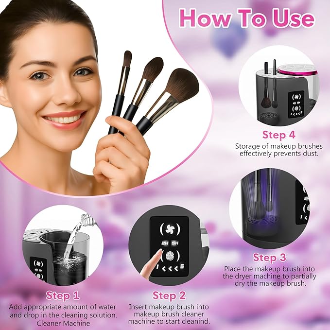 3 IN 1 Electric Makeup Brush CleanerAutomatic Makeup Brush Cleaner with Makeup Brush DryerPortable USB Deep Cleaning for All Size Beauty Makeup Brush SetBlush Brush (Grey)