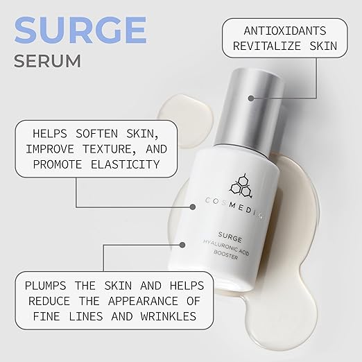 COSMEDIX Surge Hyaluronic Acid Booster for Face - Ultra Hydrating Face Serum with Vitamin C &amp Niacinamide Softens Brightens &amp Moisturizes Skin - Facial Skin Care Product for Fine Lines &amp