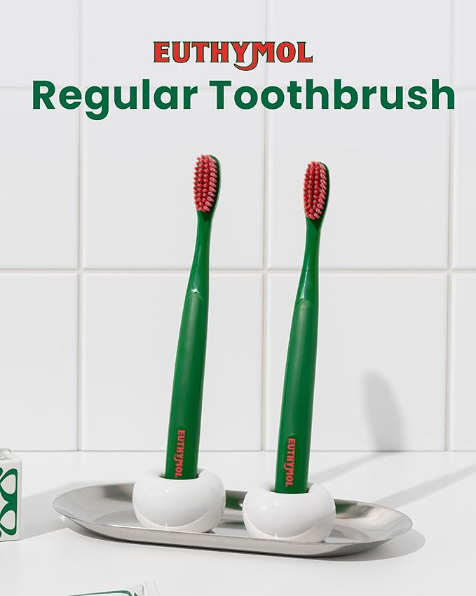 Euthymol Original Toothbrush (Regular 6 Count) - Standard-Sized Curved Soft Bristles for Sensitive Teeth Gums. Effective Gentle Cleaning for Entire Family.