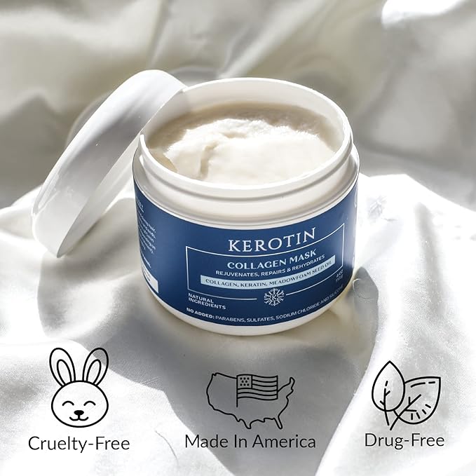 Kerotin Collagen Hair Mask - Hair Treatment Conditioner with Keratin Collagen and Vitamin E Repair Damaged Hair Prevent Breakage and Control Frizz. Made in the USA (16 fl oz 2 units)